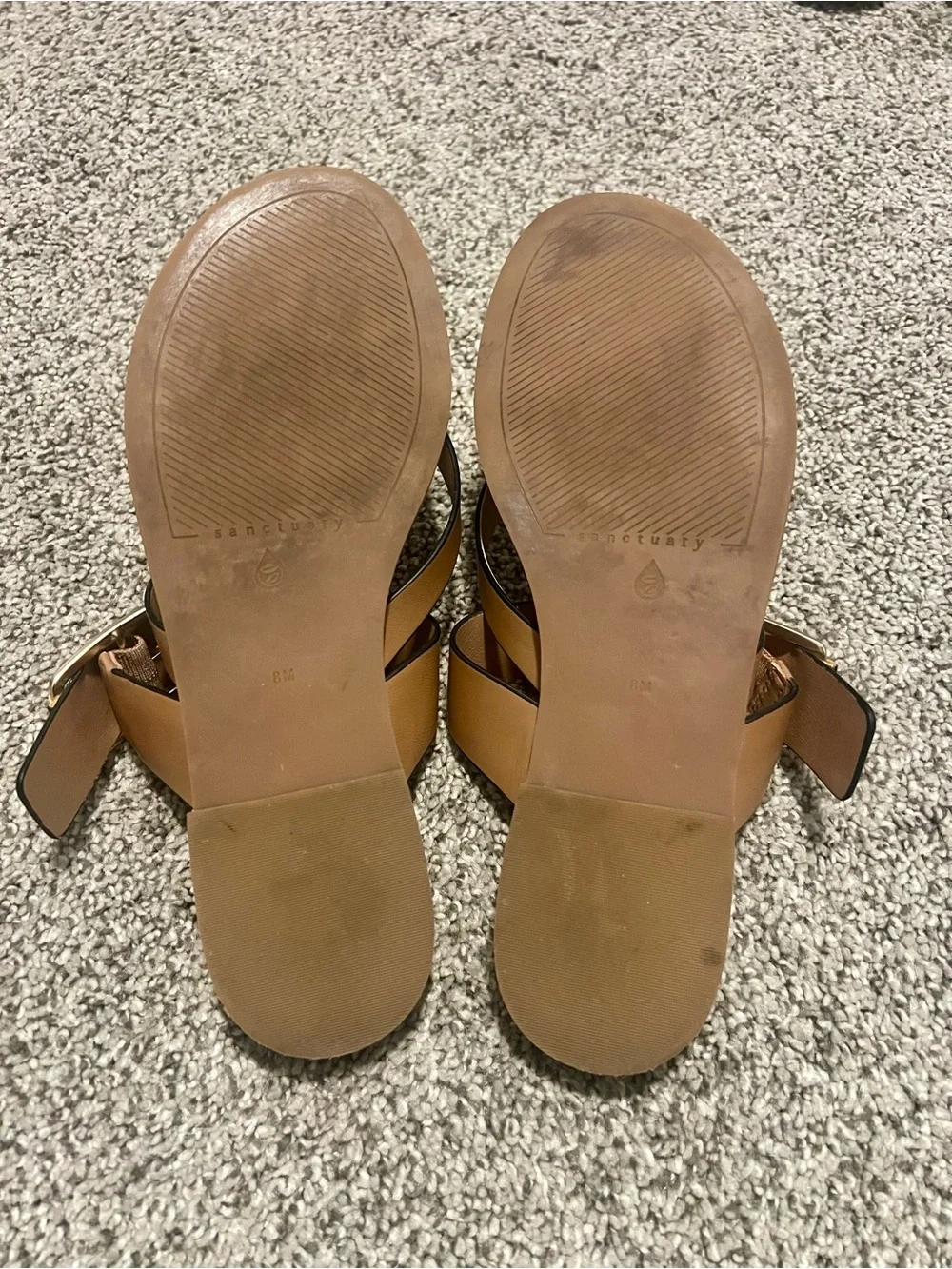 Women’s Sanctuary Light Tan Slip-On Sandals with Buckle - Picture 3 of 5